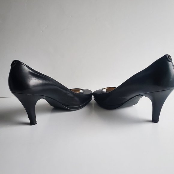 Women's size 11 Classic Black Heels Open Toe Casual Office Siren Career Wear - Picture 8 of 12